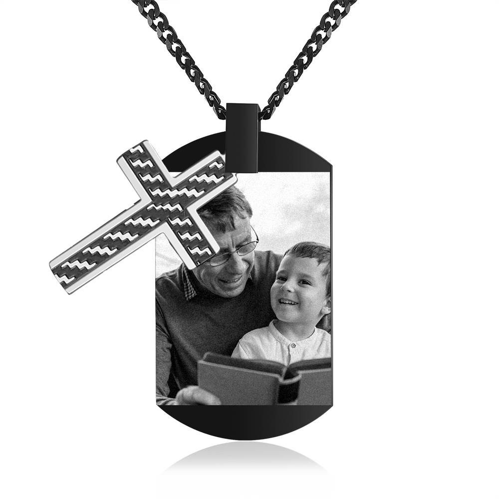 Personalised Cross and Photo Dog Tag Necklace - Custom Photo & Text Memorial Gift for Grandad | Jessmade