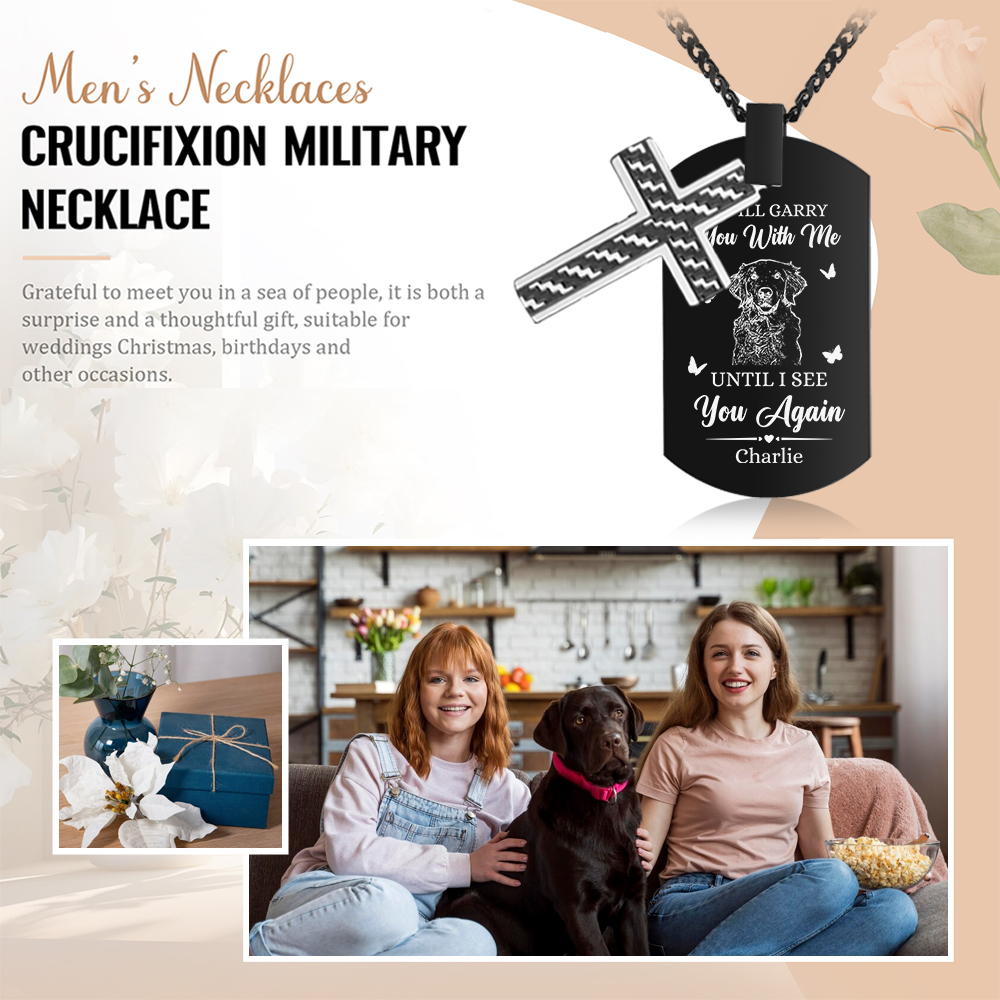 Personalised Cross and Photo Dog Tag Necklace - Custom Photo & Name Memorial Gift for Grandad | Jessmade