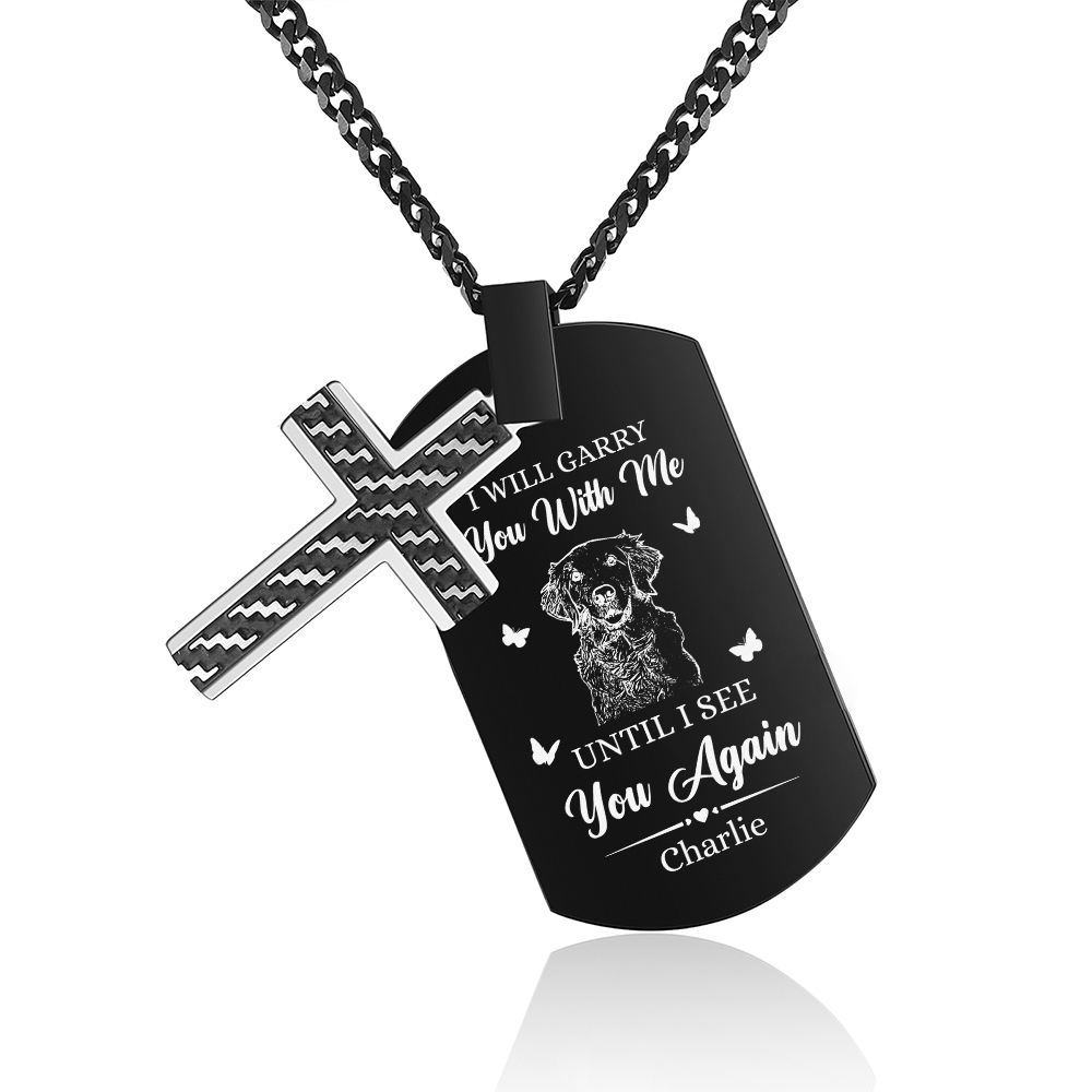 Personalised Cross and Photo Dog Tag Necklace - Custom Photo & Name Me