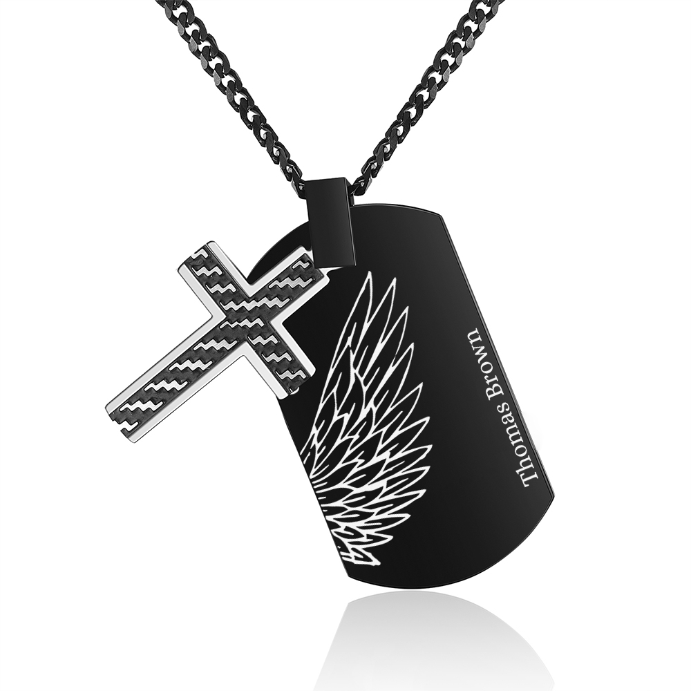 Personalised Cross and Photo Dog Tag Necklace - Custom Photo & Date Memorial Gift for Grandad | Jessmade