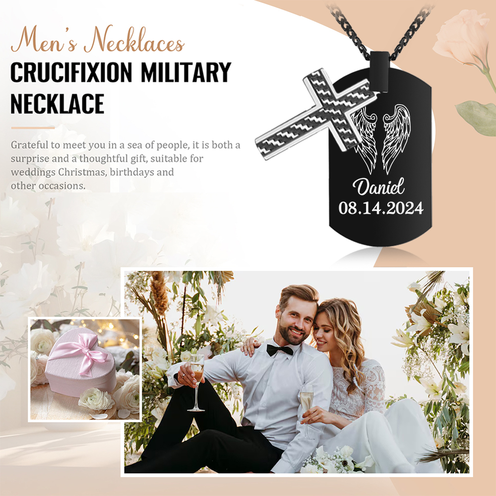 Personalised Cross and Photo Dog Tag Necklace - Custom Photo & Date Memorial Gift for Grandad | Jessmade