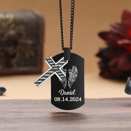 Personalised Cross and Photo Dog Tag Necklace - Custom Photo & Date Memorial Gift for Grandad | Jessmade