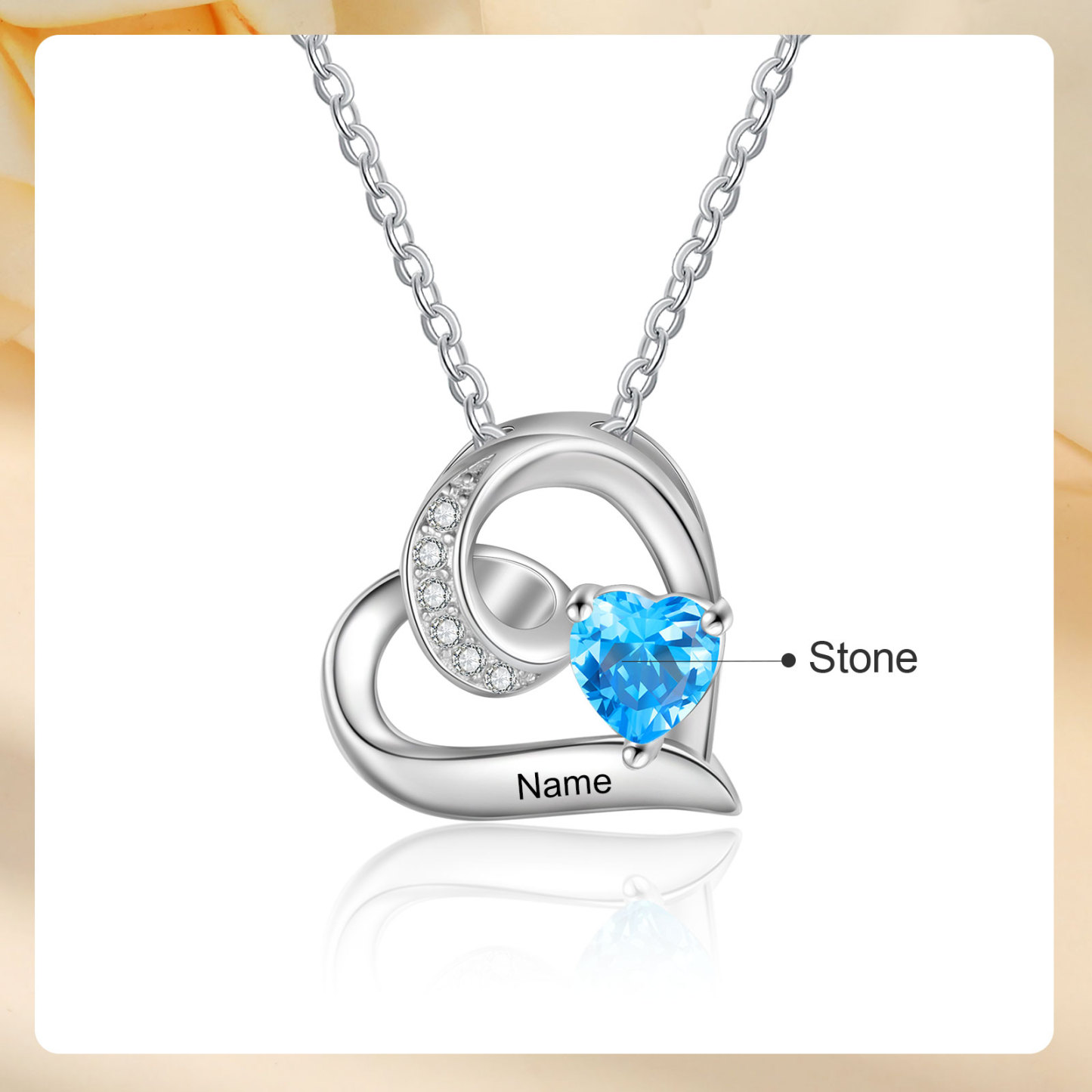 1 Name-Personalised Hearts Necklace Custom Birthstone & Necklace Engraved Names Special Gifts for Her | Jessemade