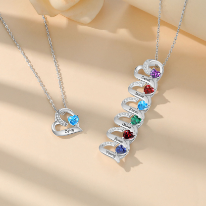 1 Name-Personalised Hearts Necklace Custom Birthstone & Necklace Engraved Names Special Gifts for Her | Jessemade