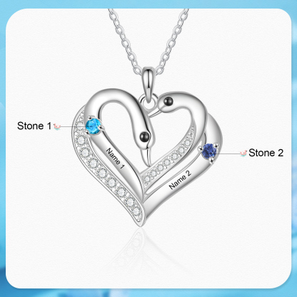 Personalised Heart Necklace – Custom 2 Names & 2 Birthstones Pendant Gift for Mum/Nan | Jessemade