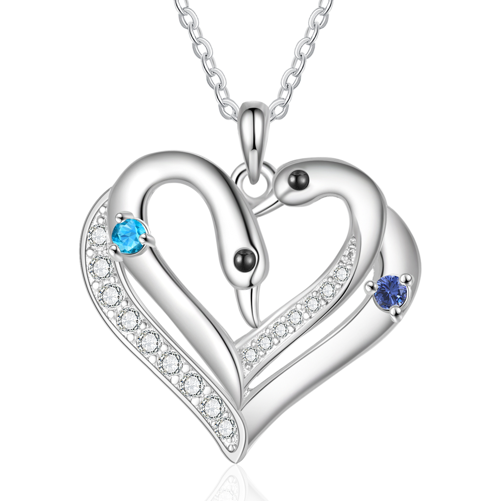 Personalised Heart Necklace – Custom 2 Names & 2 Birthstones Pendant Gift for Mum/Nan | Jessemade