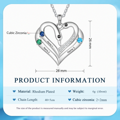 Personalised Heart Necklace – Custom 3 Names & 3 Birthstones Pendant Gift for Mum/Nan | Jessemade