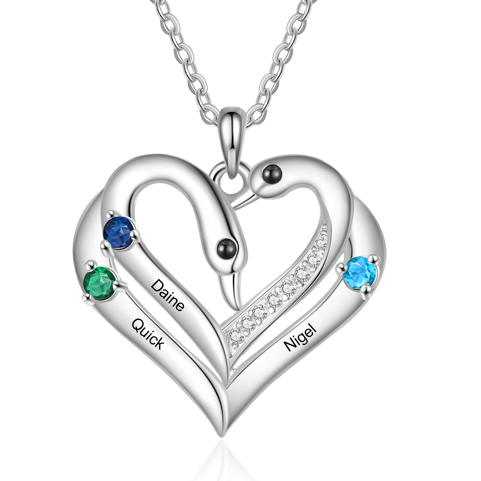 Personalised Heart Necklace – Custom 3 Names & 3 Birthstones Pendant Gift for Mum/Nan | Jessemade