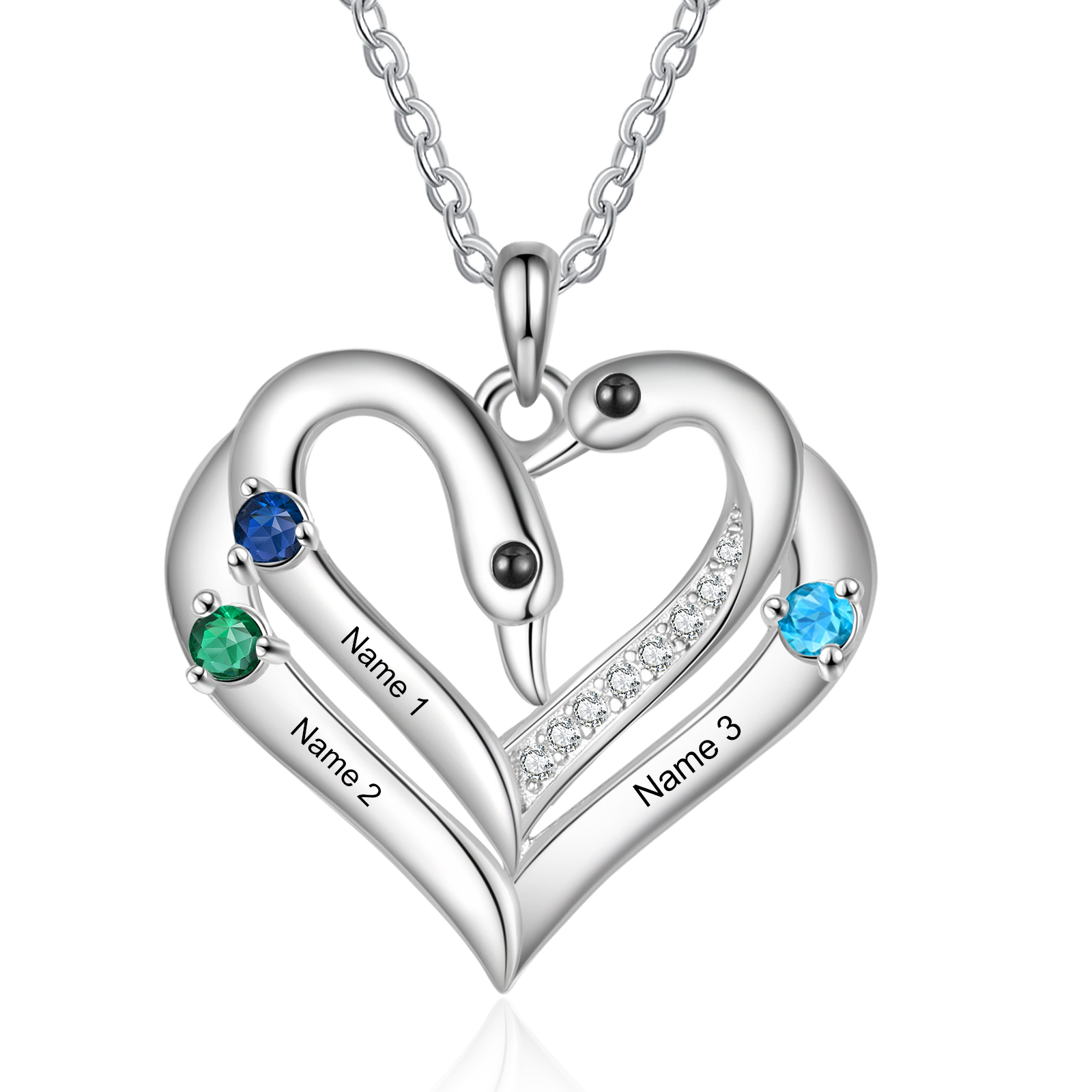 Personalised Heart Necklace – Custom 3 Names & 3 Birthstones Pendant Gift for Mum/Nan | Jessemade