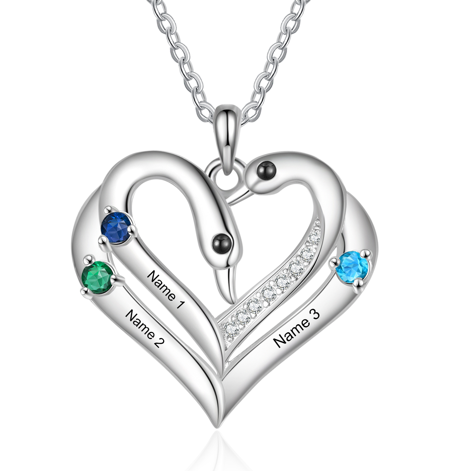 Personalised Heart Necklace – Custom 3 Names & 3 Birthstones Pendant Gift for Mum/Nan | Jessemade