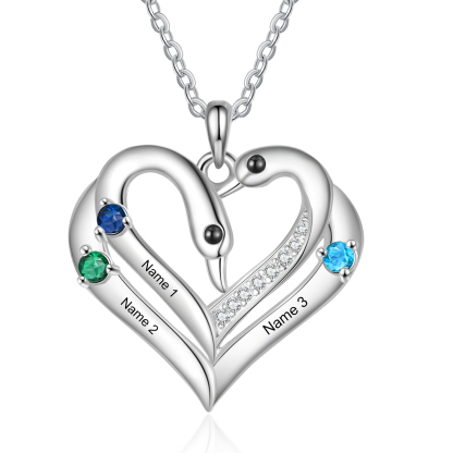 Personalised Heart Necklace – Custom 3 Names & 3 Birthstones Pendant Gift for Mum/Nan | Jessemade