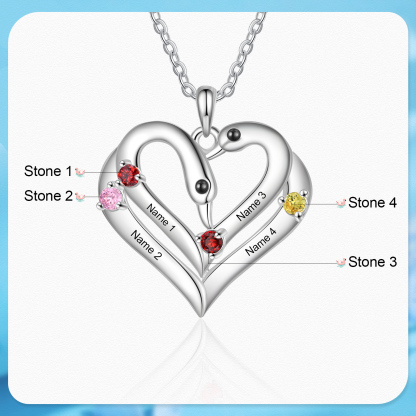 Personalised Heart Necklace – Custom 4 Names & 4 Birthstones Pendant Gift for Mum/Nan | Jessemade