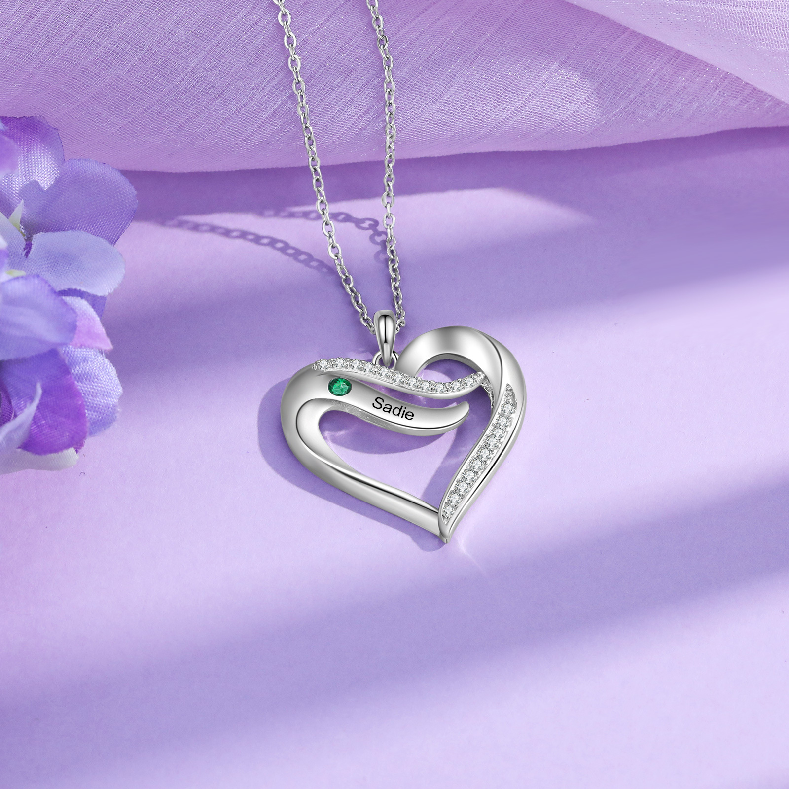 Personalised Necklace with 1 Name & 1 Birthstone Pendant - Christmas Gift for Mum/Wife | Jessemade