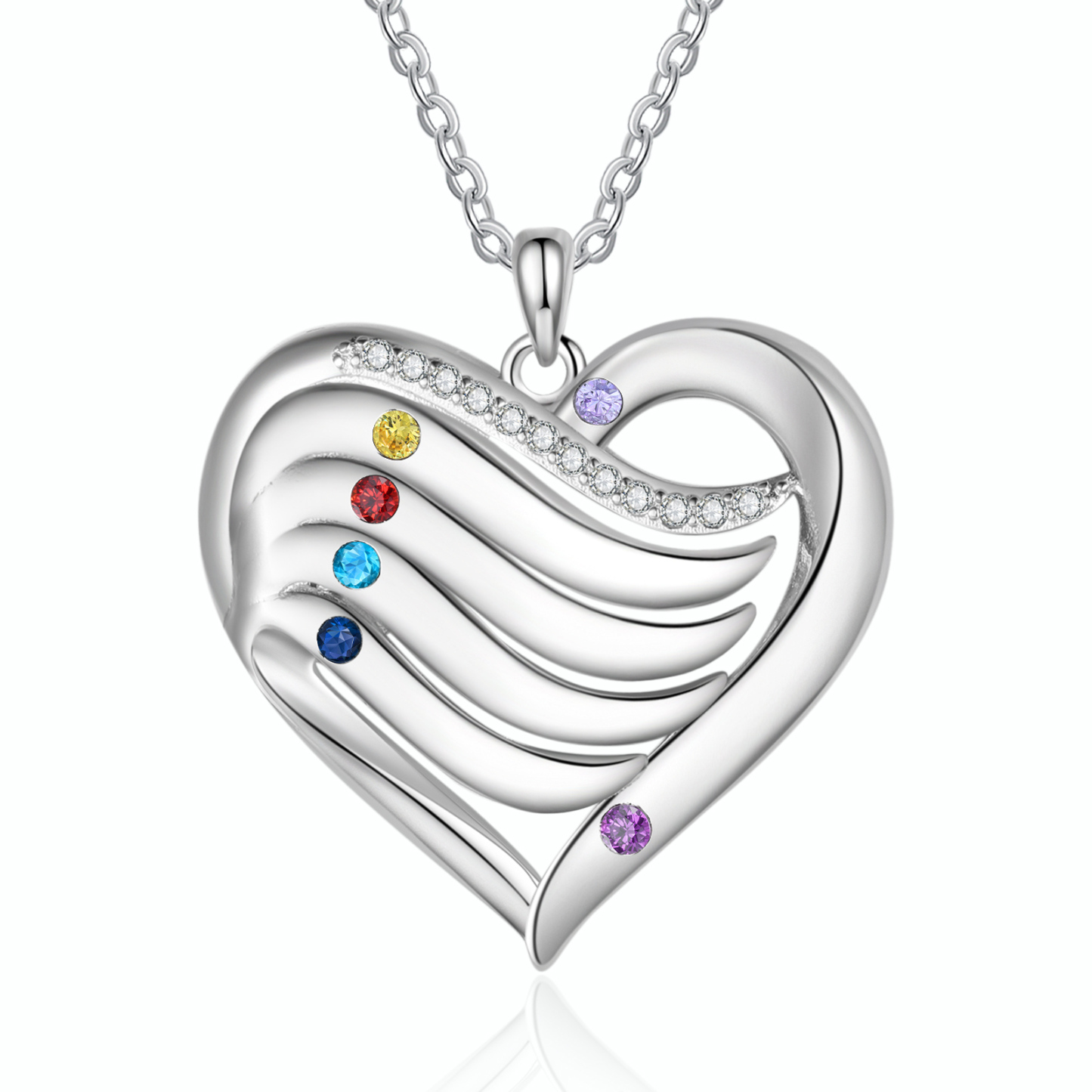 Personalised Hearts Necklace Custom 6 Names & 6 Birthstones Pendant Gifts for Mum/Nan | Jessemade