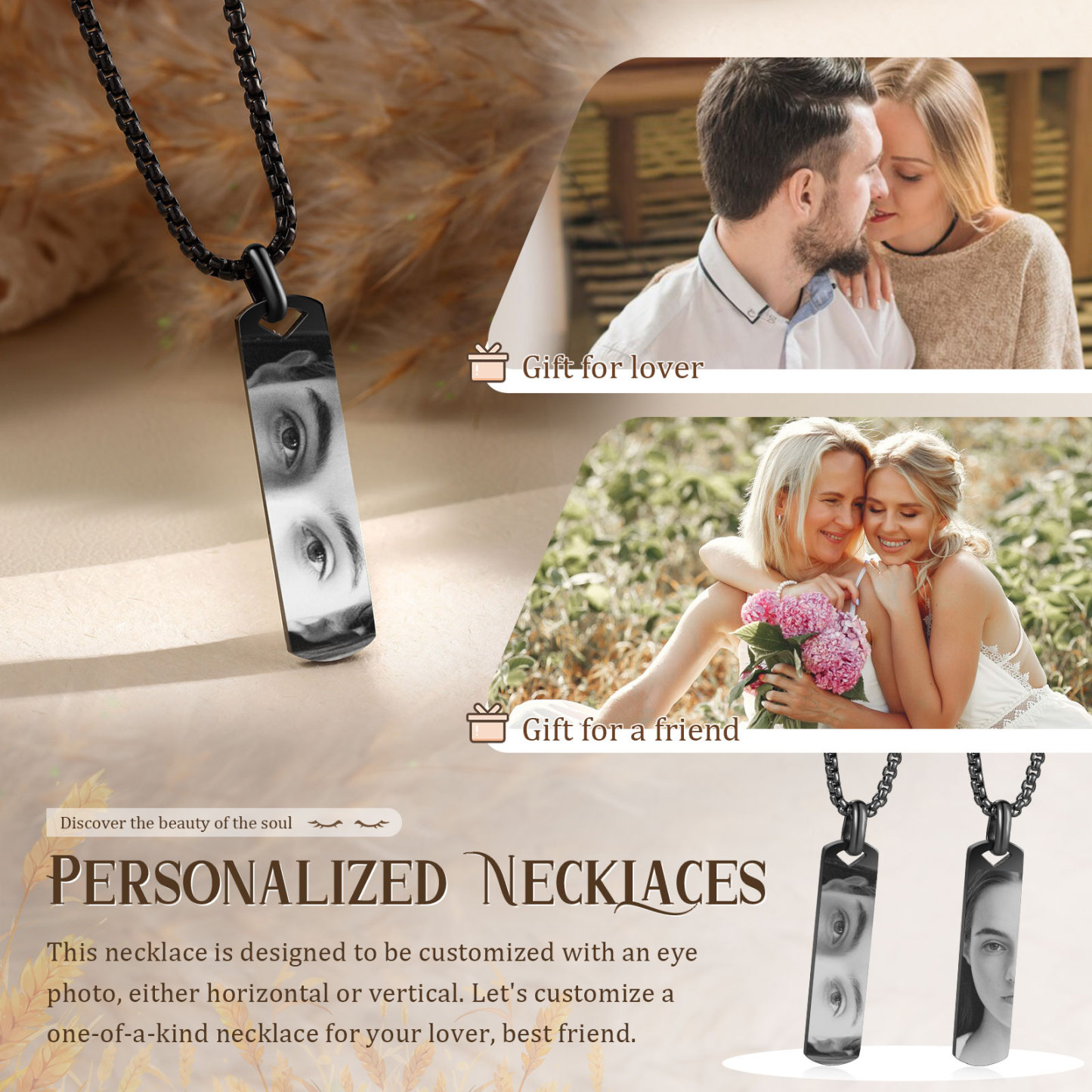 Personalised Eye Photo Necklace - Custom Eye Photo Pendant in Silver, Gold, Black - Christmas Gift for Wife/Sister/Daughter | Jessemade