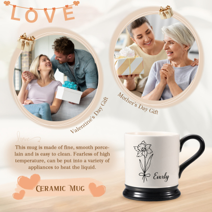 Personalised Ceramic Mug with Custom Name & Birth Flower – Thoughtful Gift for Family & Partner | Jessemade