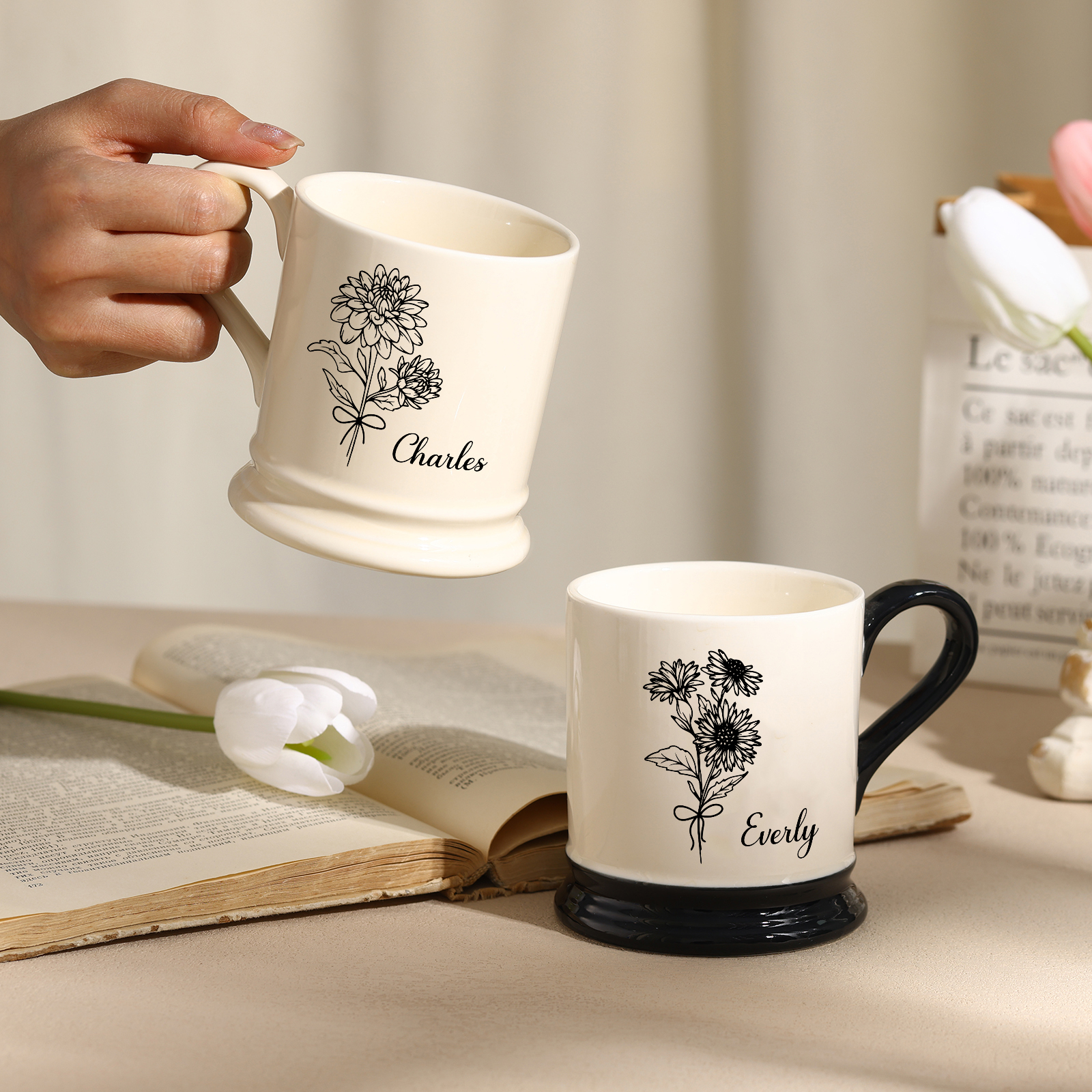Personalised Ceramic Mug with Custom Name & Birth Flower – Thoughtful Gift for Family & Partner | Jessemade