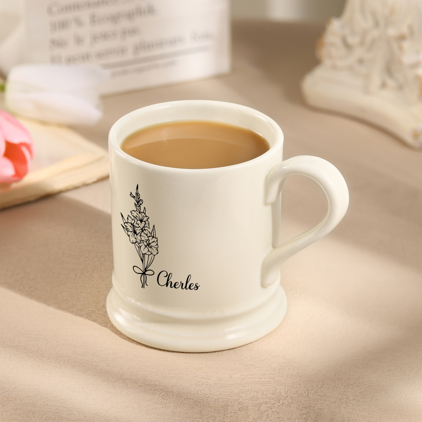 Personalised Ceramic Mug with Custom Name & Birth Flower – Thoughtful Gift for Family & Partner | Jessemade