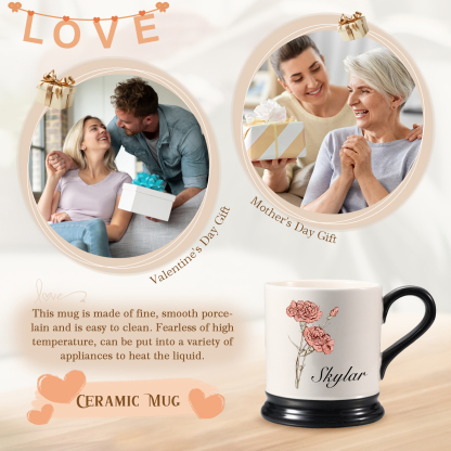 Personalised Ceramic Mug with Custom Name & Birth Flower – Gift for Partner & Family | Jessemade