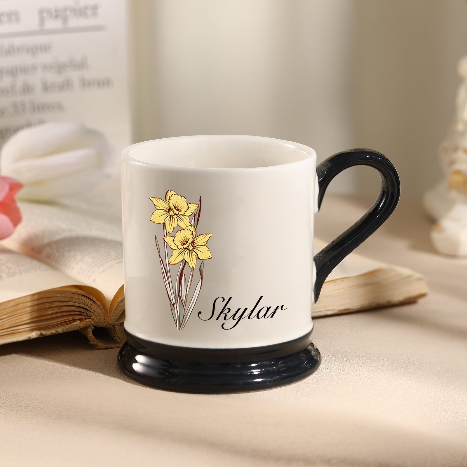 Personalised Ceramic Mug with Custom Name & Birth Flower – Gift for Partner & Family | Jessemade