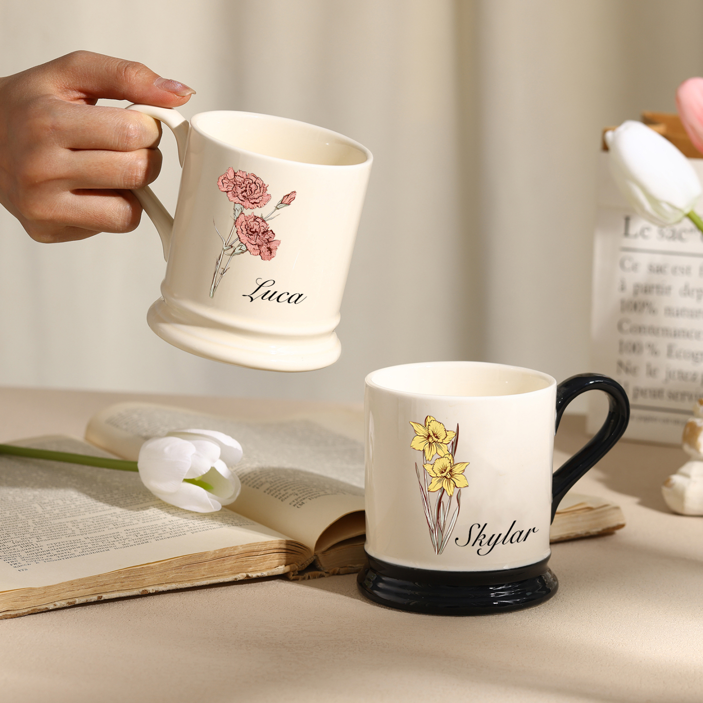 Personalised Ceramic Mug with Custom Name & Birth Flower – Gift for Partner & Family | Jessemade