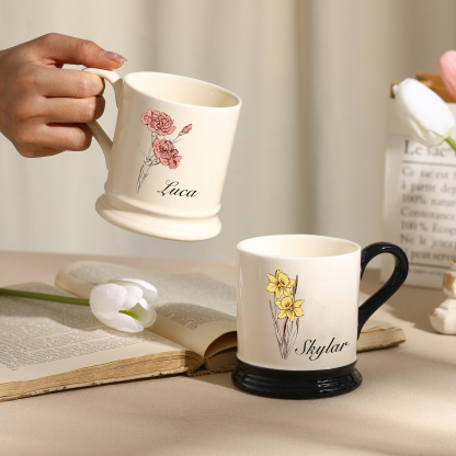 Personalised Ceramic Mug with Custom Name & Birth Flower – Gift for Partner & Family | Jessemade