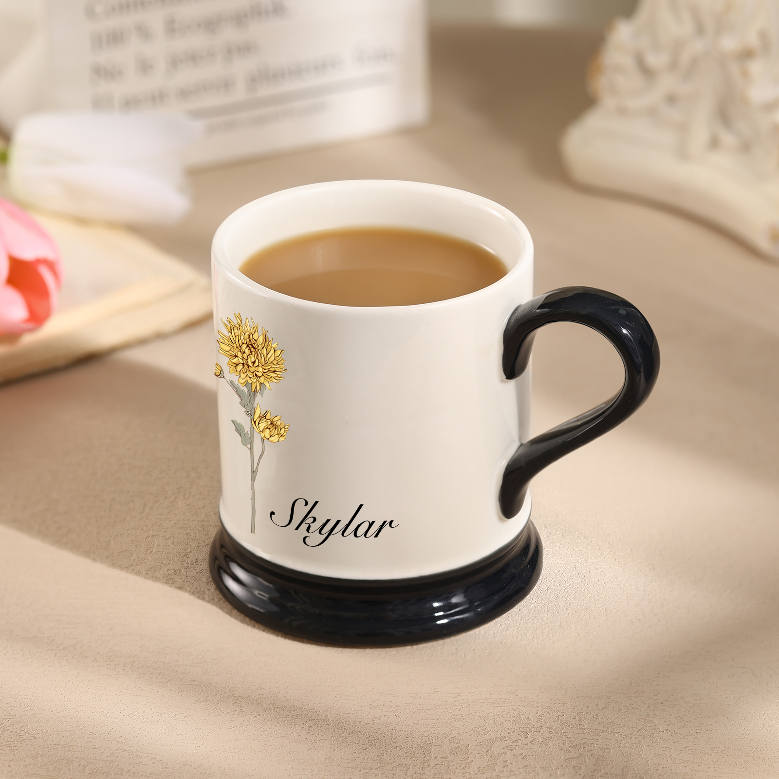 Personalised Ceramic Mug with Custom Name & Birth Flower – Gift for Partner & Family | Jessemade