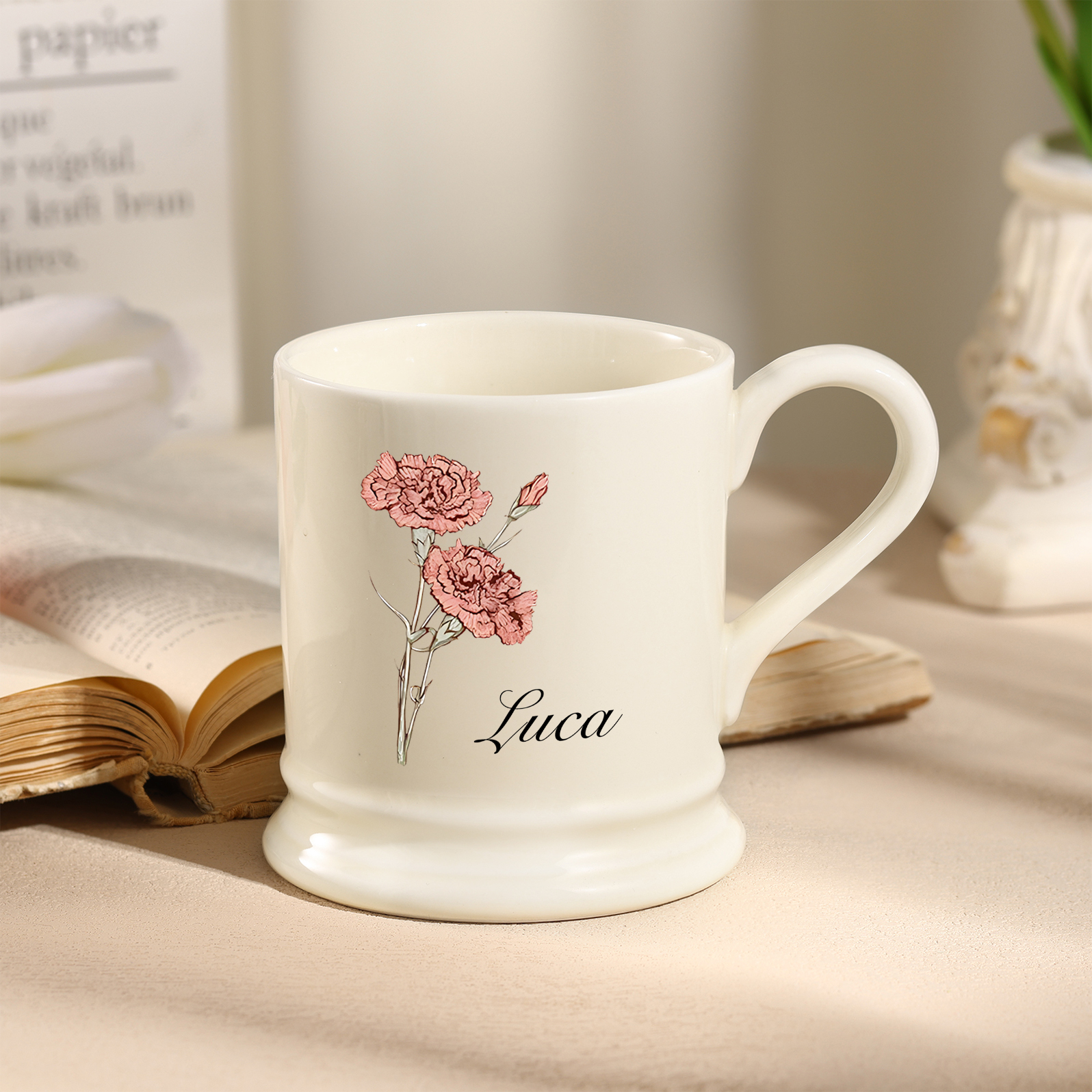 Personalised Ceramic Mug with Custom Name & Birth Flower – Gift for Partner & Family | Jessemade