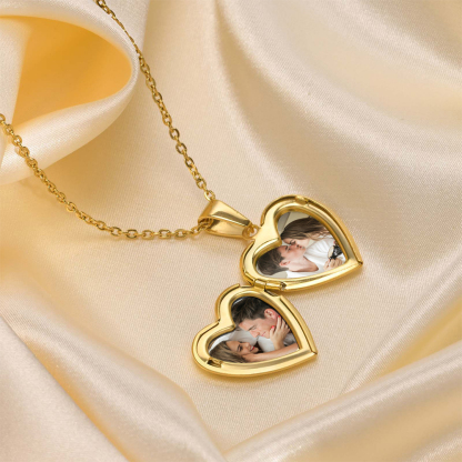Personalised Heart Shaped Locket Necklace Custom with 2 Photos and 1 Text  for Her | Jessemade