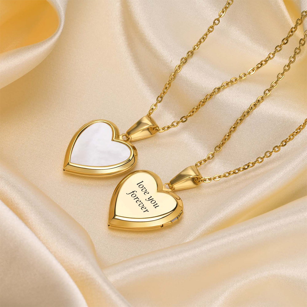 Personalised Heart Shaped Locket Necklace Custom with 2 Photos and 1 Text  for Her | Jessemade