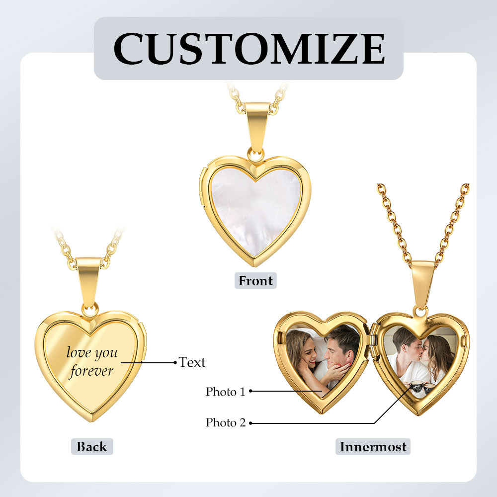 Personalised Heart Shaped Locket Necklace Custom with 2 Photos and 1 Text  for Her | Jessemade
