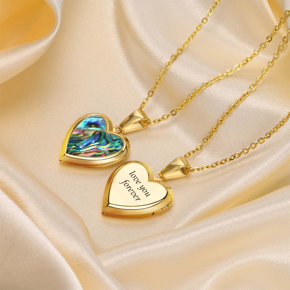 Personalised Heart Shaped Locket Necklace Custom with 2 Photos and 1 Text for Her | Jessemade