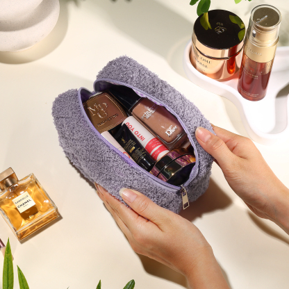 Personalised Embroidered Name Makeup Bag Bridesmaid Cosmetic Pouch Furry Toiletry Organizer Christmas and Bridal Shower Gift Gift for Her | Jessemade