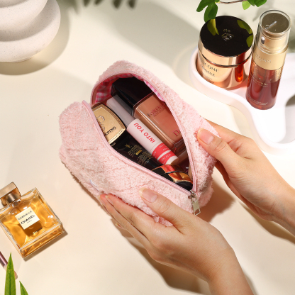 Personalised Embroidered Name Makeup Bag Bridesmaid Cosmetic Pouch Furry Toiletry Organizer Christmas and Bridal Shower Gift Gift for Her | Jessemade