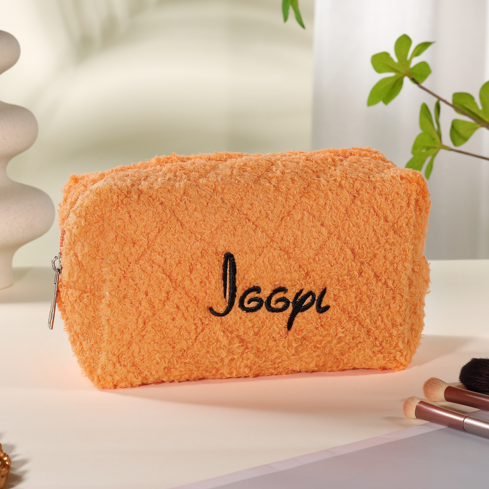 Personalised Embroidered Name Makeup Bag Bridesmaid Cosmetic Pouch Fur
