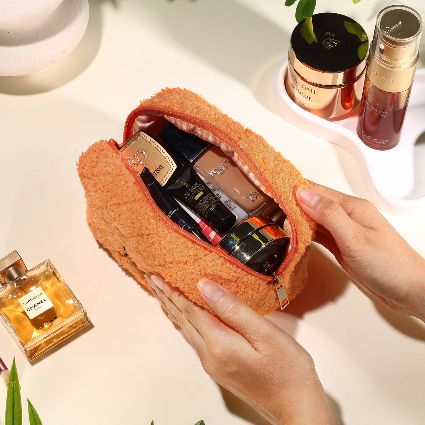 Personalised Embroidered Name Makeup Bag Bridesmaid Cosmetic Pouch Furry Toiletry Organizer Christmas and Bridal Shower Gift Gift for Her | Jessemade