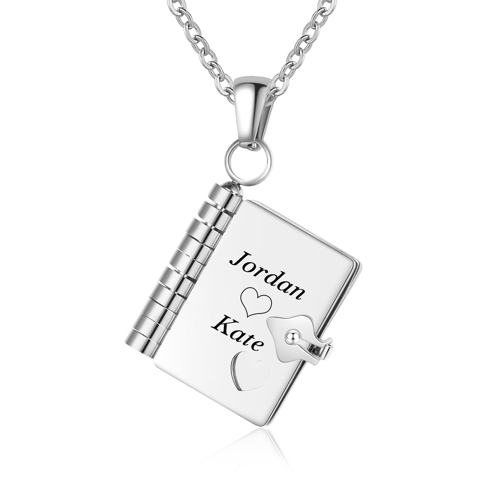 Personalised Steel Petite Book Locket Necklace Custom Message Pendant