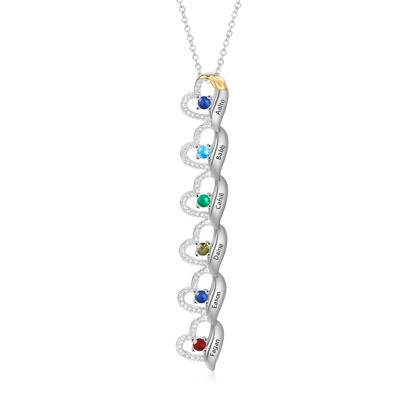 Personalised Heart Necklace, Customized 6 Names and 6 Birthstones Women's Pendant Necklace Gift for Nan | Jessemade