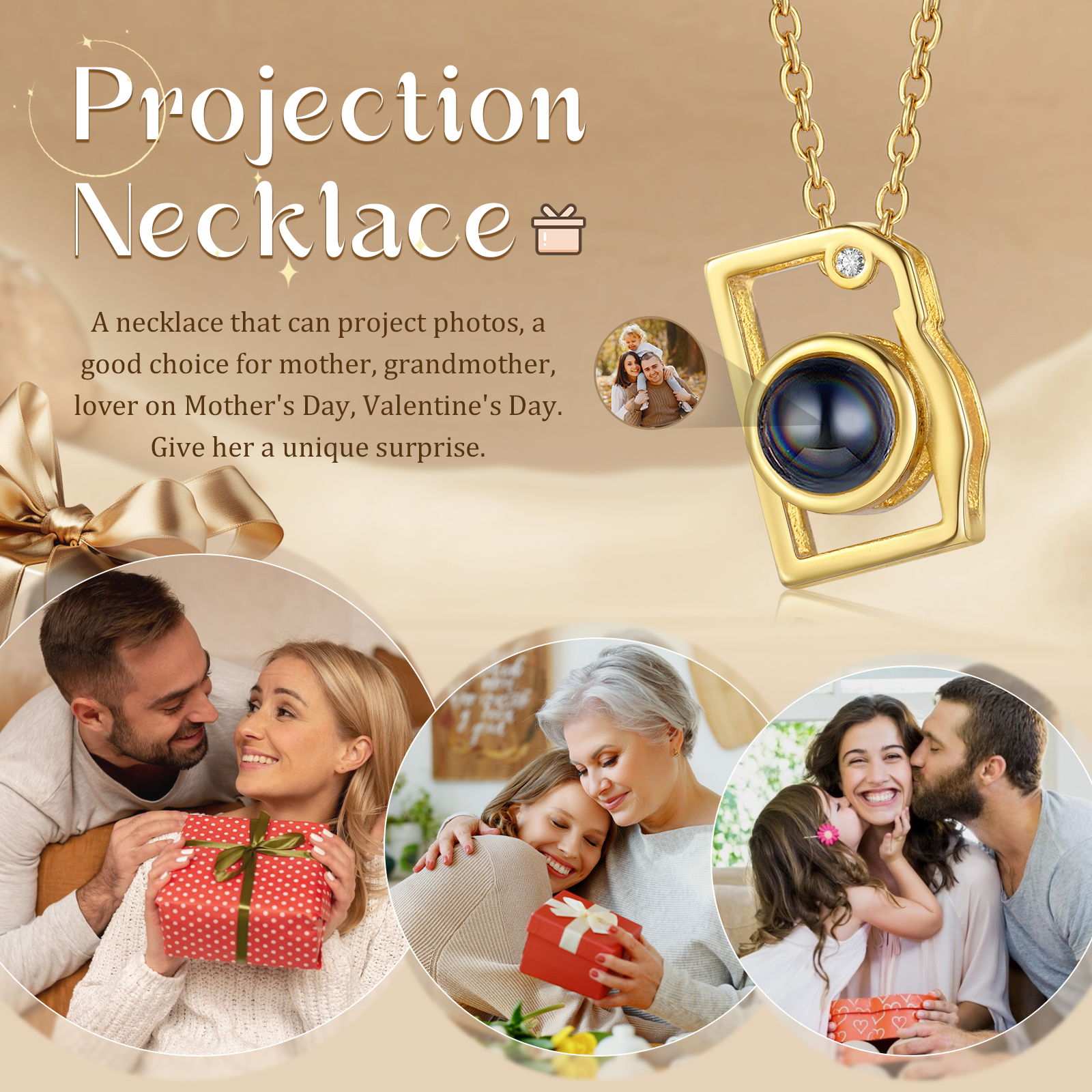 Personalised Camera Projection Necklace – Customised with 1 Photo and Sleek Design in 3 Colours – Valentine’s Day Gift for Couple | Jessemade
