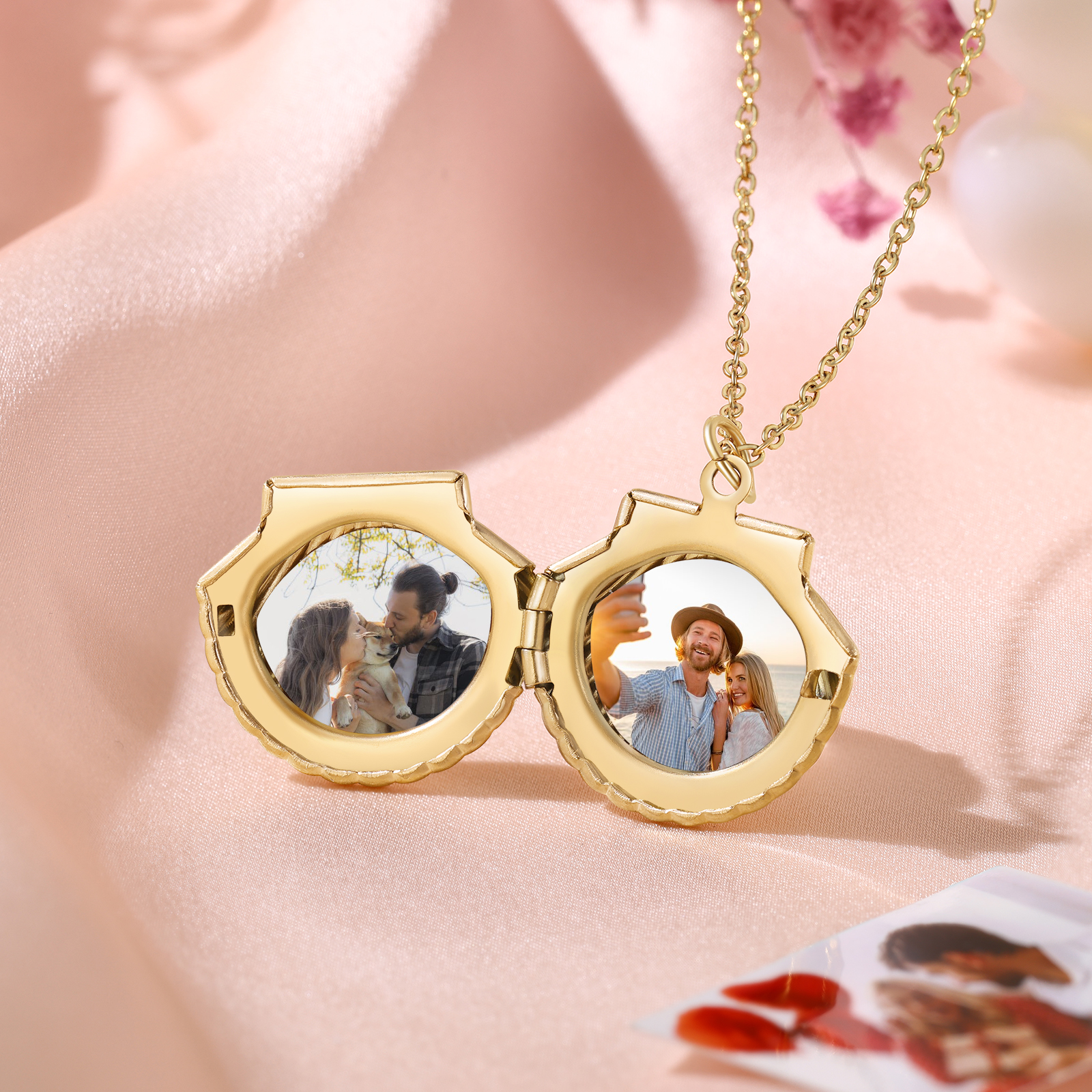 Personalised Women’s Seashell Locket Necklace – Customisable with 2 Photos, Available in Silver, Gold, and Rose Gold | Valentine’s Day Gift for Her | Jessemade
