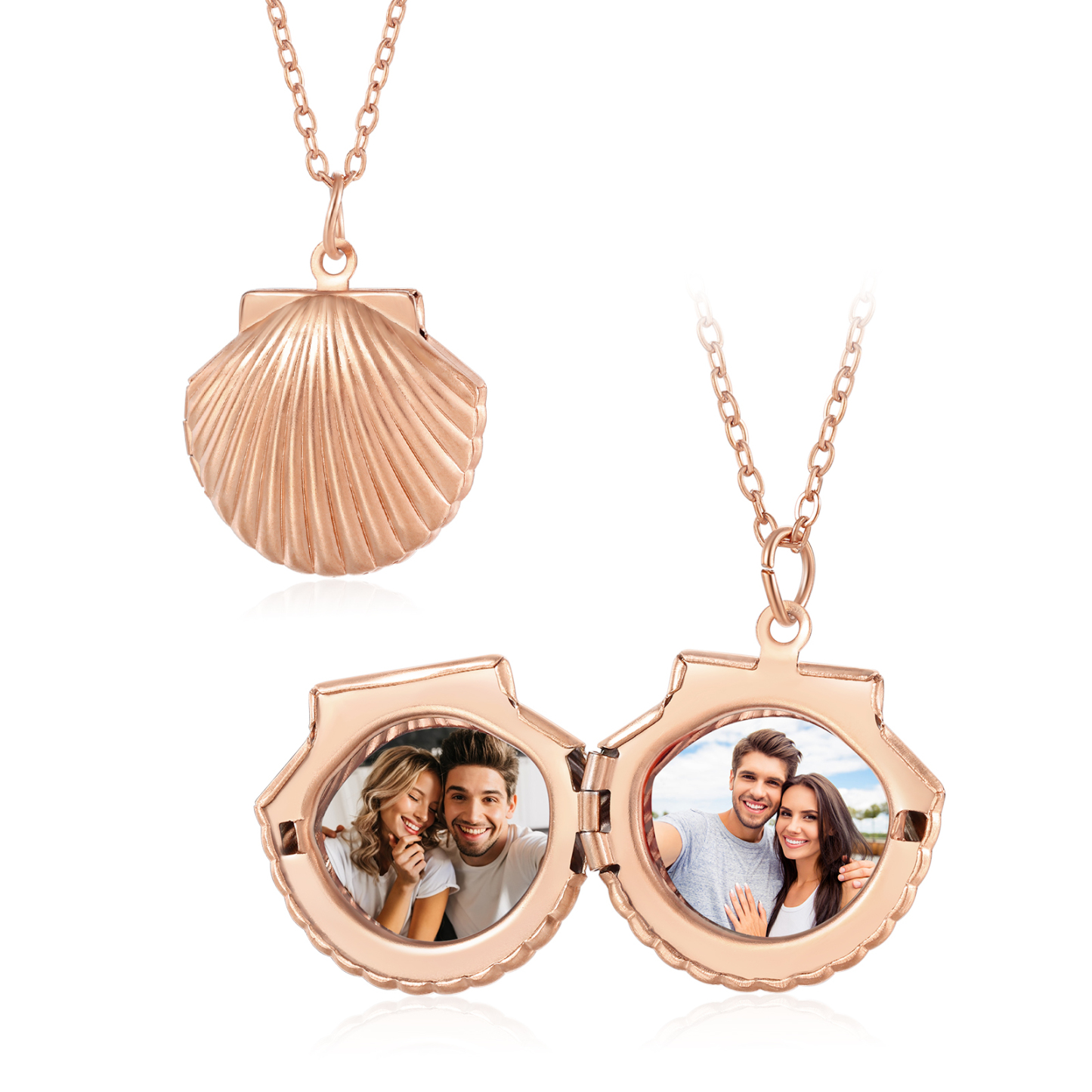Personalised Women’s Seashell Locket Necklace – Customisable with 2 Ph