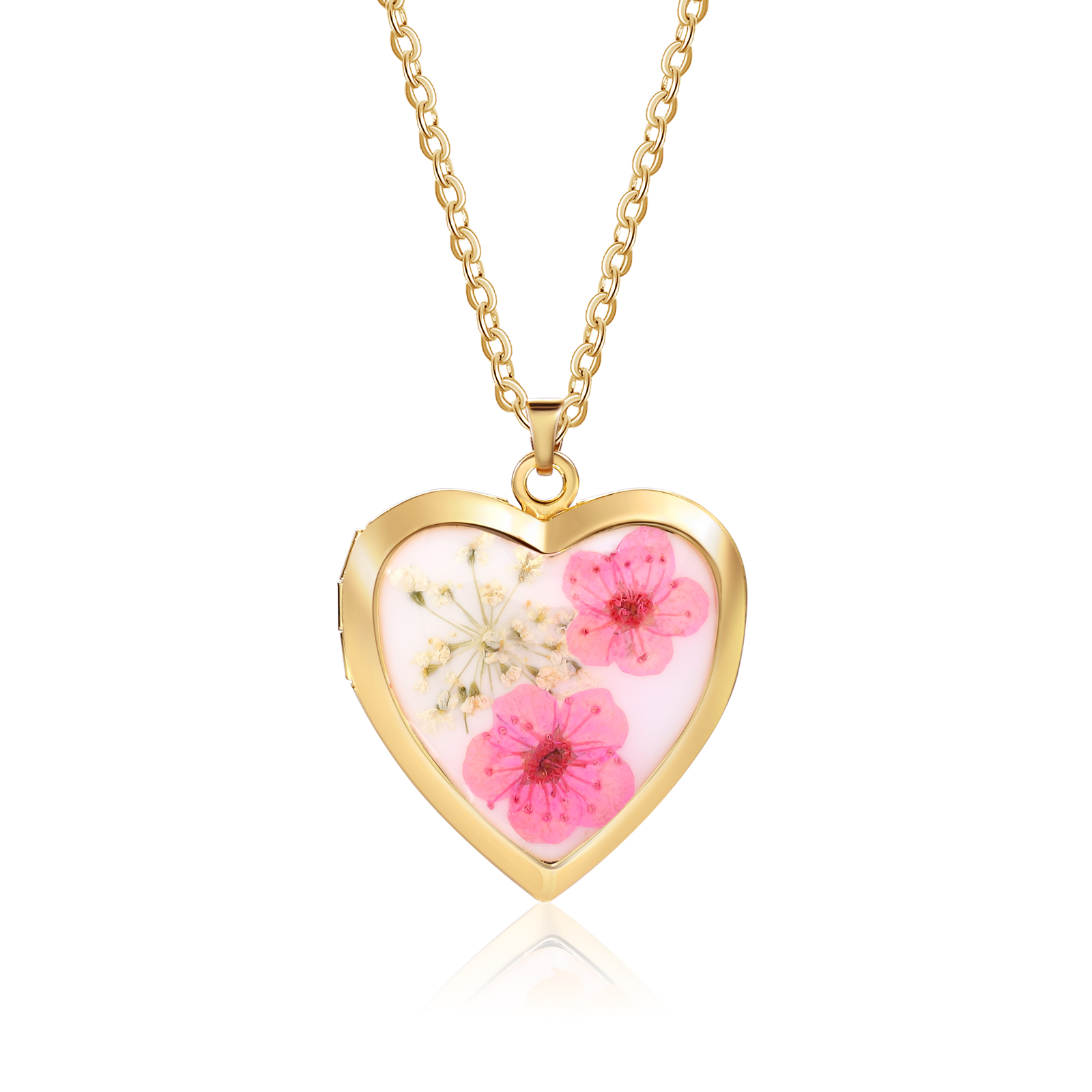 Personalised Women's Necklace – Heart-Shaped Pendant with Flowers & Custom 2 Photos – Available in Three Colors Gift for Her | Jessemade