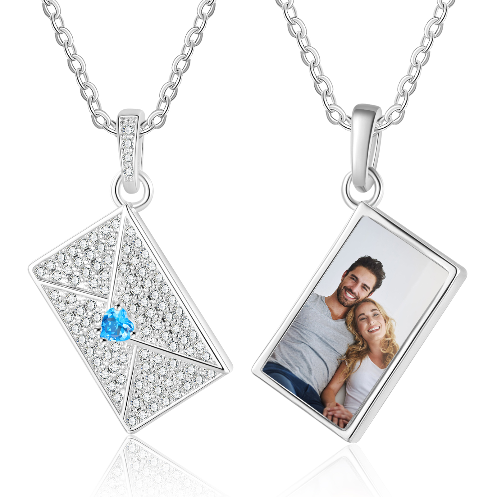 Personalised Envelope Pendant Necklace - Customised with 1 Photo & 1 Birthstone, Available in 4 Colours, Valentine’s Day Gift for Couple | Jessemade