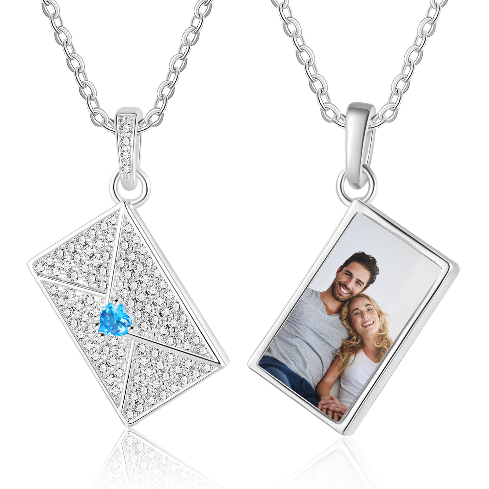 Personalised Envelope Pendant Necklace - Customised with 1 Photo & 1 B