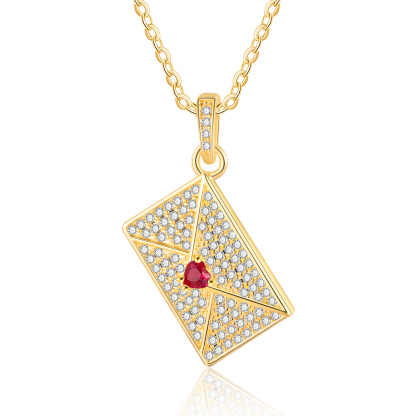 Personalised Envelope Pendant Necklace - Customised with 1 Photo & 1 Birthstone, Available in 4 Colours, Valentine’s Day Gift for Couple | Jessemade