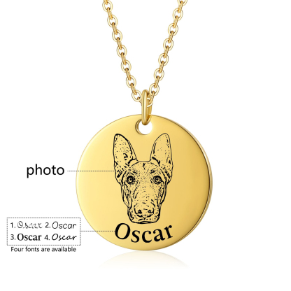 Personalised Pet Round Necklace Engraved Pets Face and Name Gift for Her | Jessemade