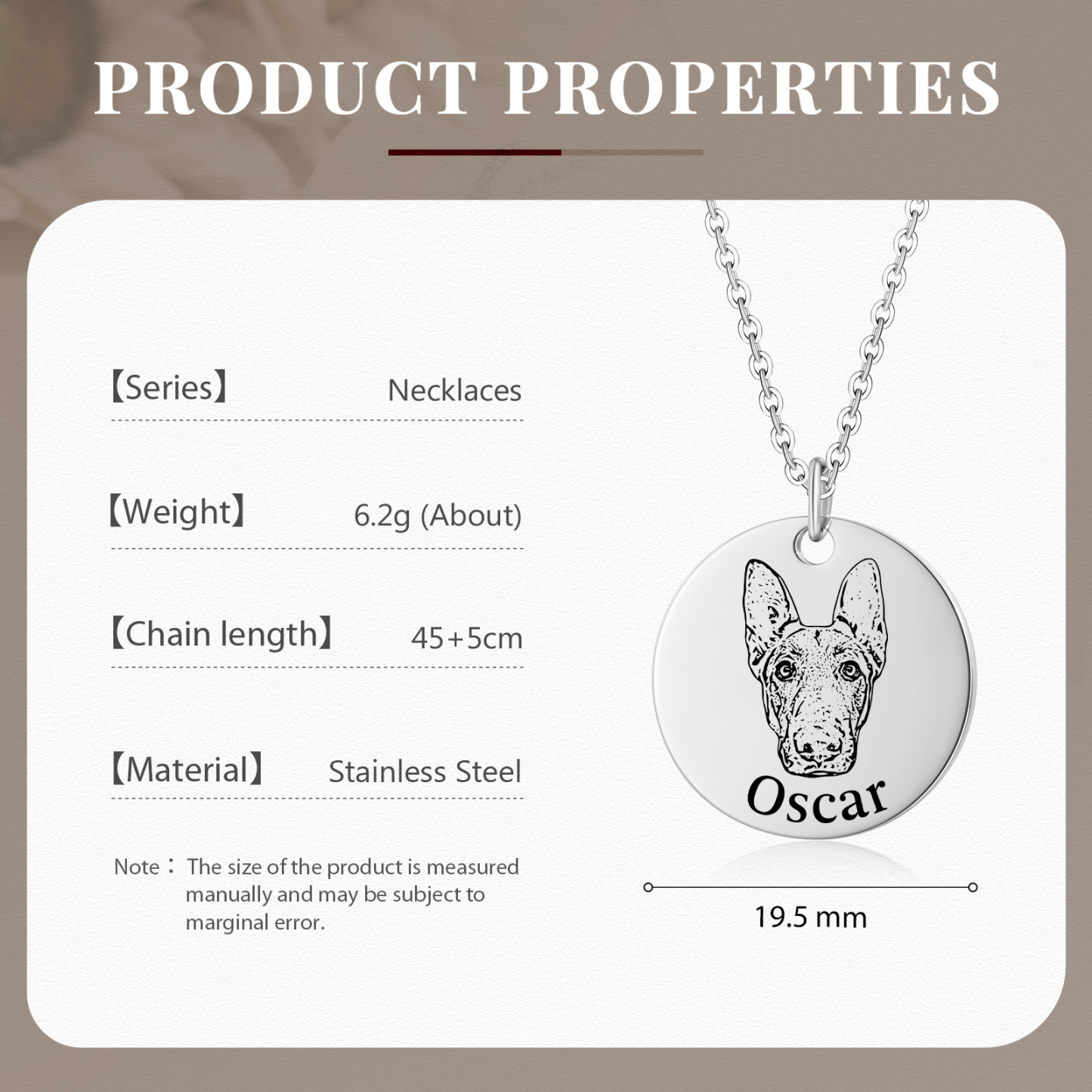 Personalised Pet Round Necklace Engraved Pets Face and Name Gift for Her | Jessemade