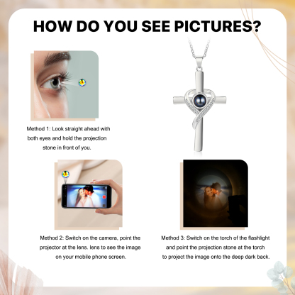 Personalised Cross Projection Necklace with Custom 1 Photo - Heart Design, Valentine’s Day Gifts for Her | Jessemade