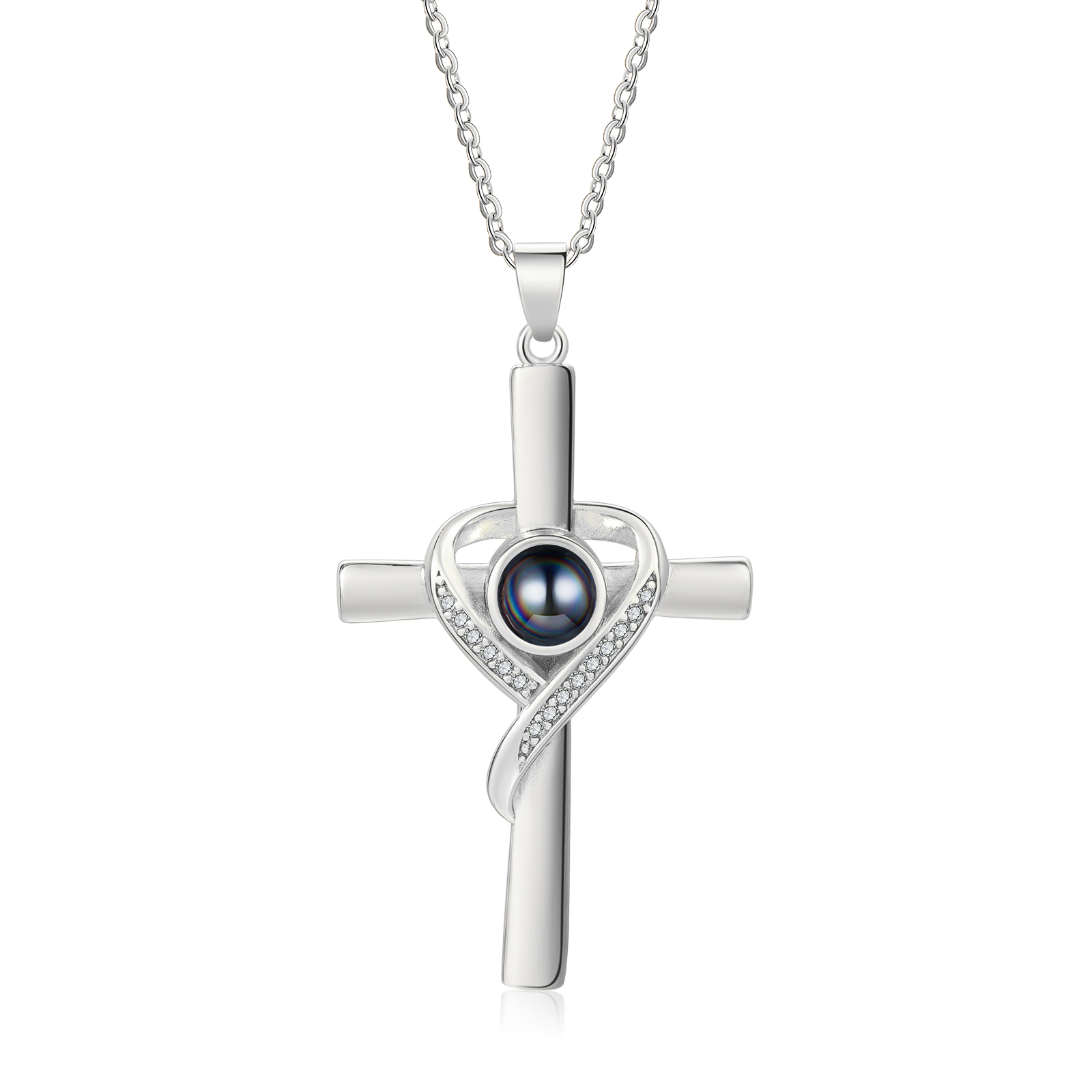 Personalised Cross Projection Necklace with Custom 1 Photo - Heart Design, Valentine’s Day Gifts for Her | Jessemade