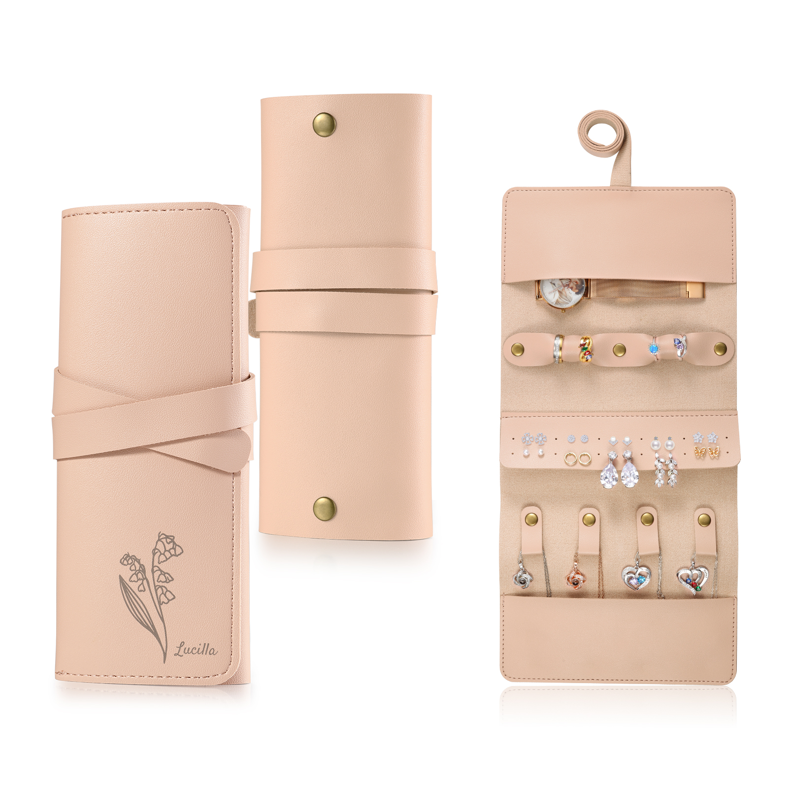 Personalised Jewellery Storage Roll Custom Birthday Flower Design Romantic Gift for Her | Lorajewel